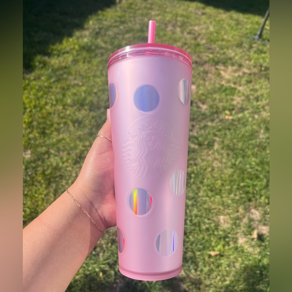 NEW Disneyland Piglet Pink Starbucks Tumbler w/ Straw Pink Polka Dot iridescent - Picture 6 of 6